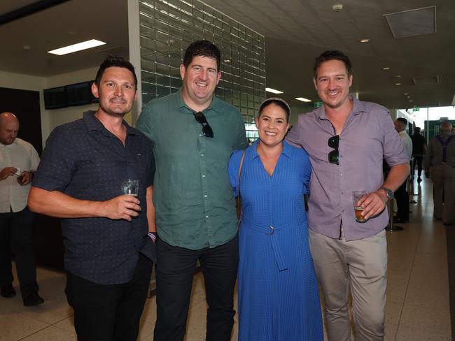 MELBOURNE, AUSTRALIA - MARCH 15 2024 Steve Overdid, Ben Scanlon, Abby Scanlon, and Sean Sierakowski attend the 2024 Pakenham Cup Picture: Brendan Beckett