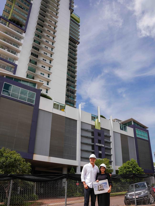 Athanasiou Group of Companies director Katerina Athanasiou and Chin Property Group director Seth Chin at the LUXE apartments site. Picture: Pema Tamang Pakhrin