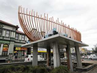 The new Art sculpture of a boat, that cost nearly 300 000 dollars in Woodlark street, Lismore.Photo : Doug Eaton. Picture: DOUG EATON