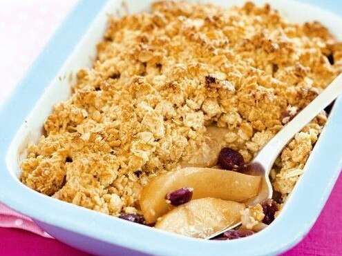 Taste. Apple and Pear crumble. Get stuck in.