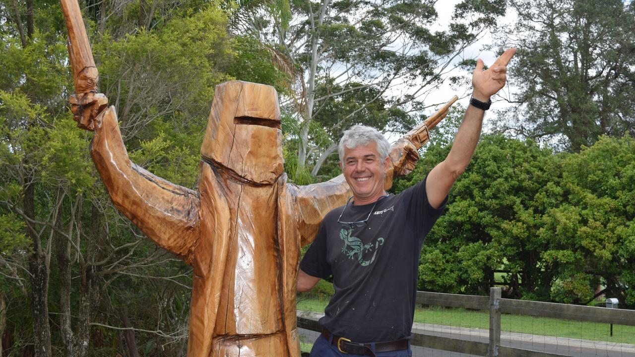 SUCH IS WOOD: Matty G and his patriotic piece, Ned Kelly.