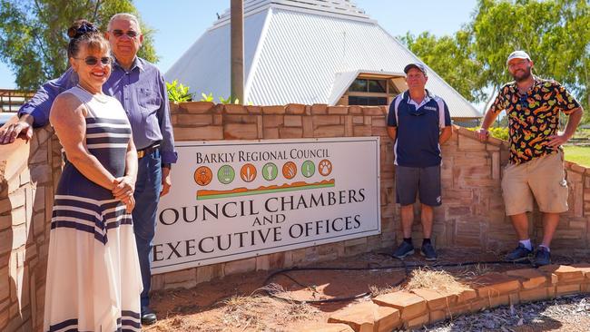 Former CEO of Barkly Regional Council Emma Bradbury, Interim CEO Russell Anderson, Deputy Mayor Russell O’Donnell and Mayor Jeffrey McLaughlin. Picture: Supplied.