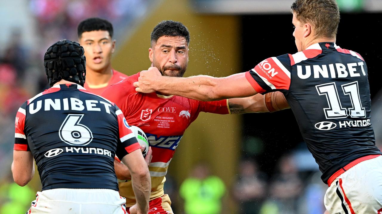 Dolphins captain Jesse Bromwich will mark his 300th NRL game on Saturday. Picture: Bradley Kanaris/Getty Images