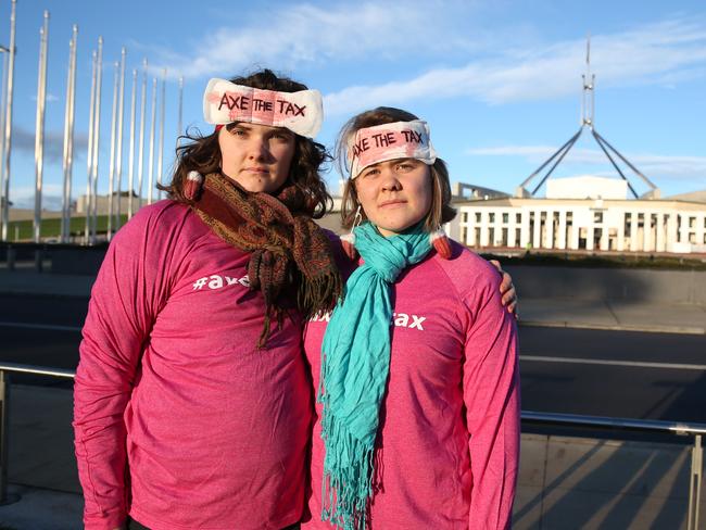 Protesters push for the removal of the GST on women’s sanitary items. Picture: Kym Smith