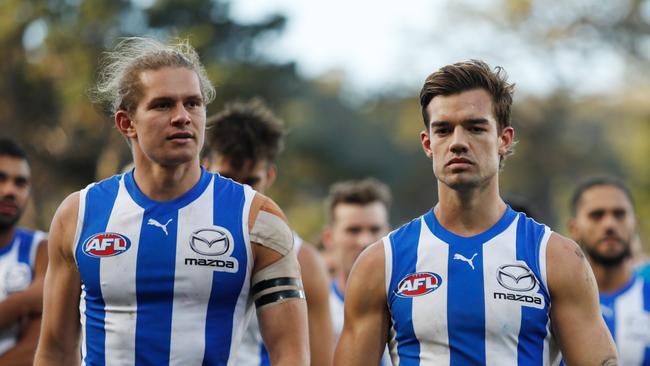 Jed Anderson, left, has been delisted. Picture: Dylan Burns/AFL Photos via Getty Images