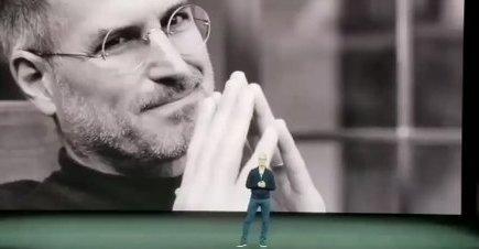 Tim Cook Opens Apple Event With Emotional Tribute to Steve Jobs. Credit - Twitter/Jeremy Kaplan & Digital Trends via Storyful