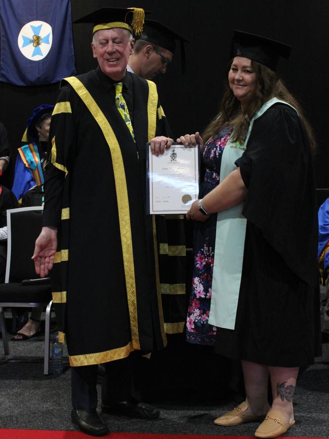Renae Robertson graduated with a Bachelor of Nursing with Distinction at the CQUniversity graduation ceremony in Bundaberg on December 14, 2023.