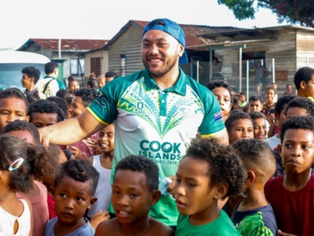 Cook Island players visiting a Fijian village this week. Credit: Williamson Wie-Pilai Piksa.