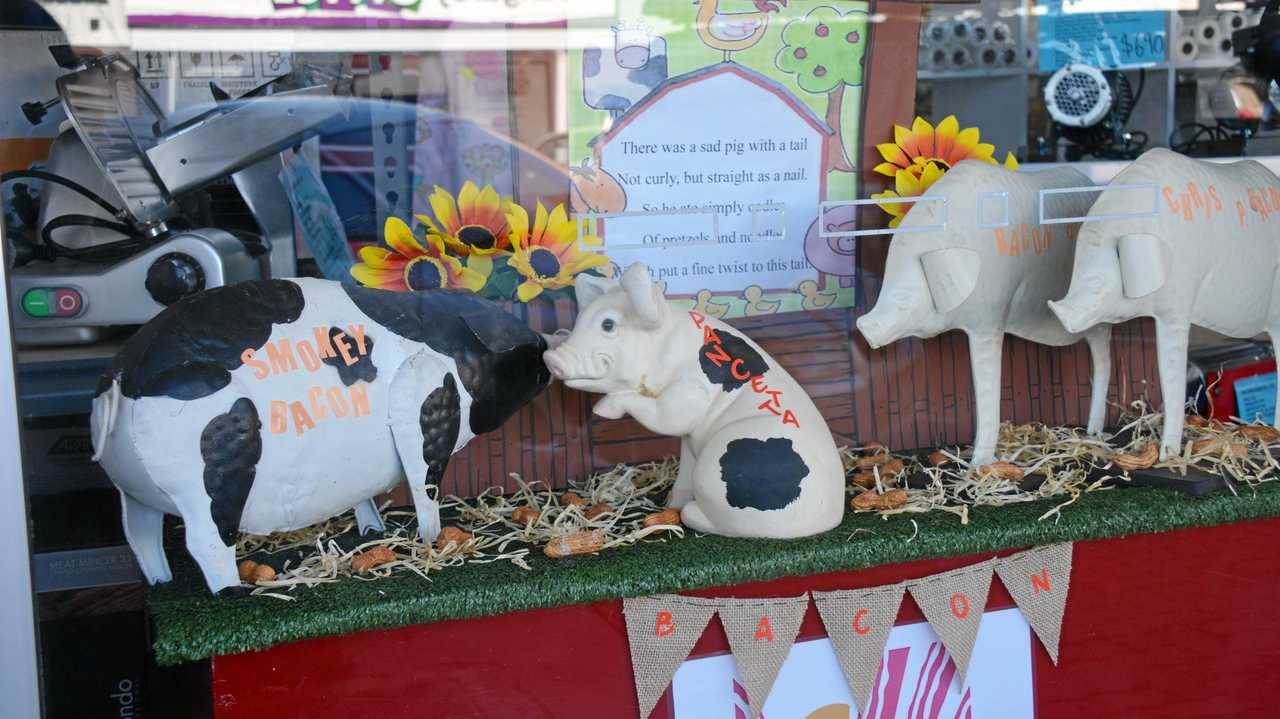 Home Butcher Supplies is making sure they are ready for BaconFest with their window display of pigs. Picture: Jessica McGrath