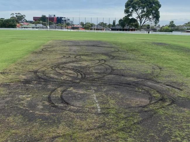 Tullamarine Cricket Club's pitch was wrecked on Sunday morning/Saturday night. Picture: Supplied