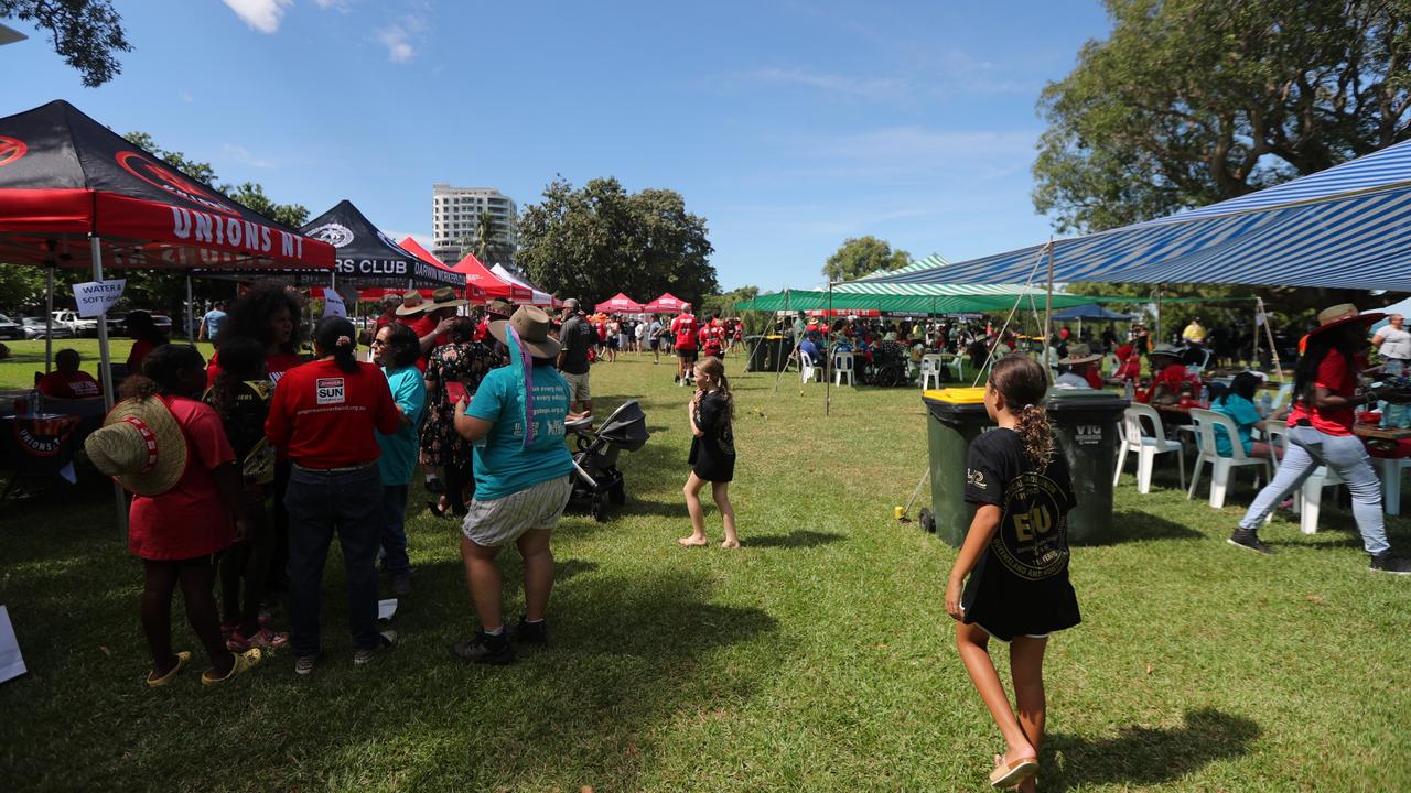 Hundreds of Territorians marched through Darwin for the annual May Day march, celebrating union victories including the eight-hour work week, on Monday, May 5. Picture: Zizi Averill