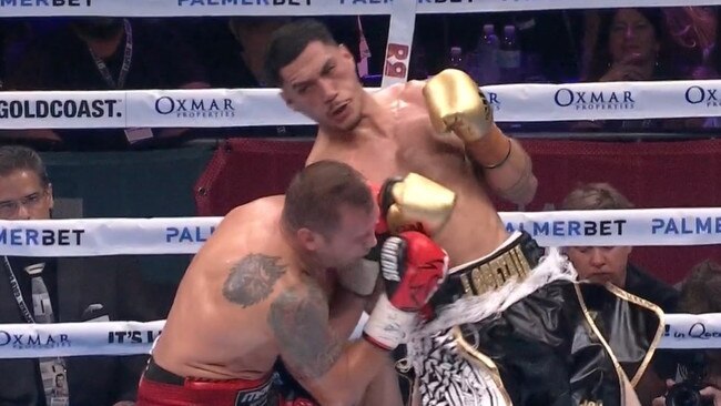 Jai Opetaia landed a massive uppercut in the fourth. Photo: Fox Sports