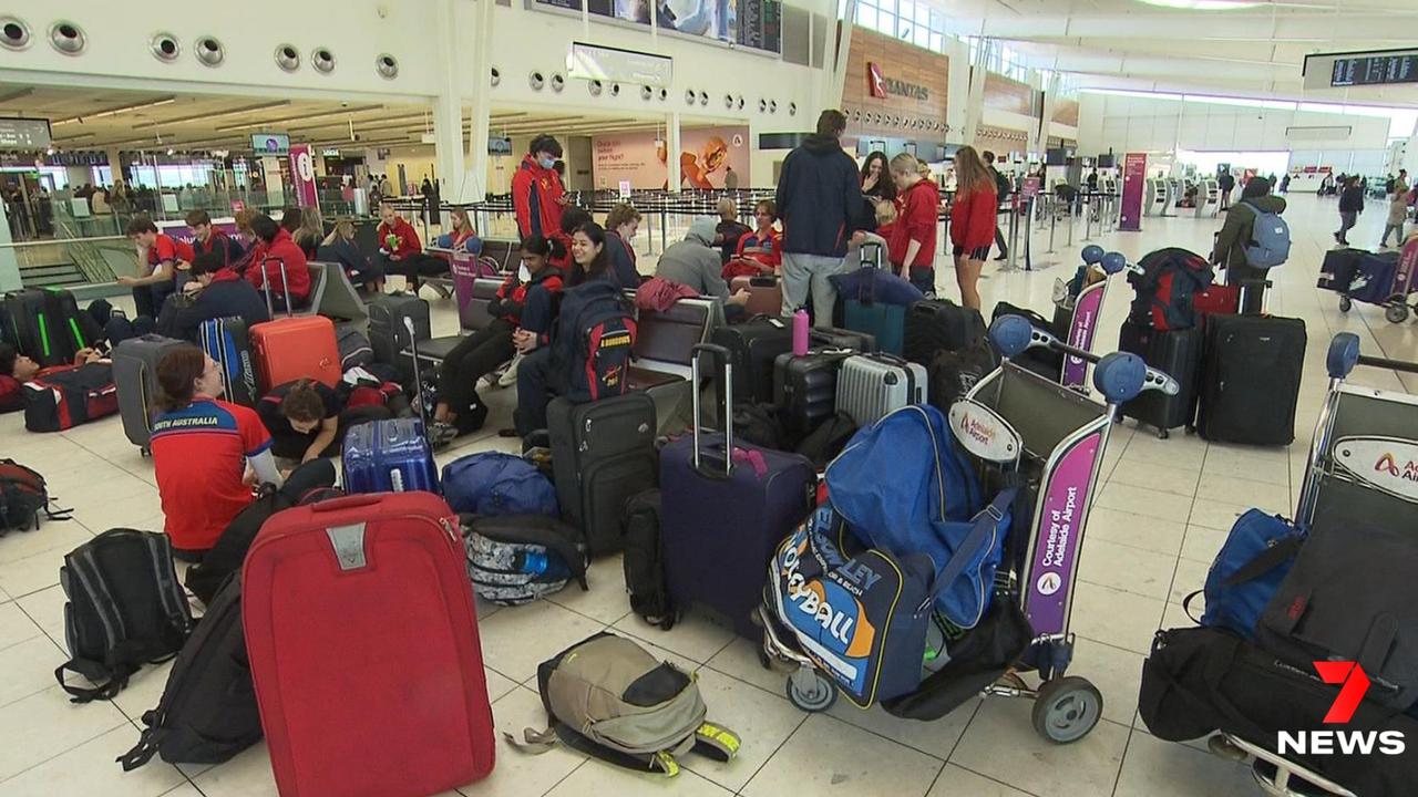 Young SA volleyball champions were left in the lurch after their flight to Sydney was cancelled. Picture: 7 NEWS