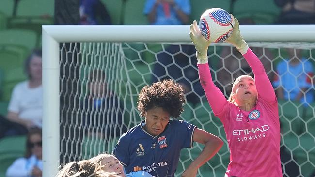 Melbourne City goalkeeper Melissa Barbieri makes a save during a match earlier this year. Picture: Getty