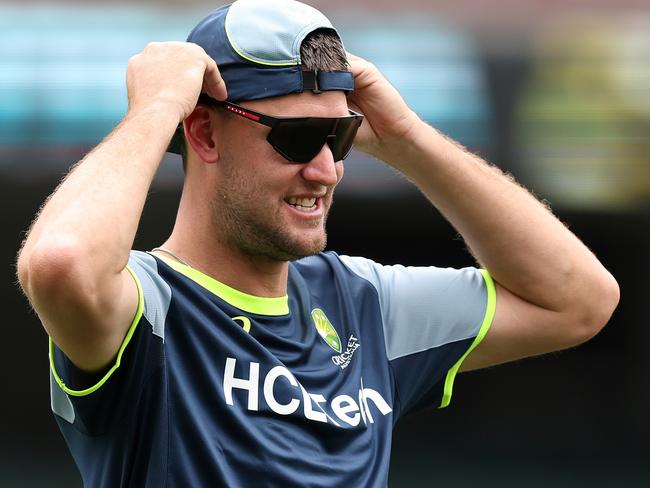 ADELAIDE, AUSTRALIA - DECEMBER 06: Beau Webster of Australia looks on while warming up before start of play during day one of the Men's Test Match series between Australia and India at Adelaide Oval on December 06, 2024 in Adelaide, Australia. (Photo by Paul Kane/Getty Images)