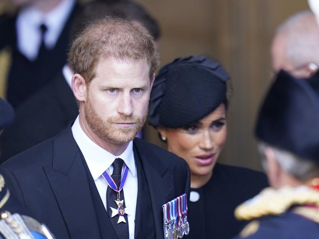 Prince Harry and Meghan, Duchess of Sussex leave Westminster Hall in London ahead of Queen Elizabeth II’s funeral last year. Picture: Danny Lawson/WPA/Getty Images