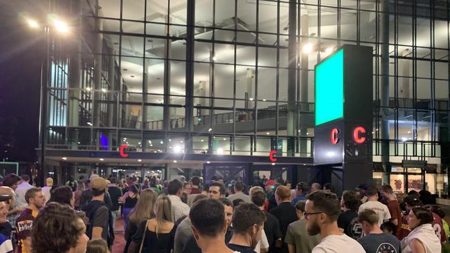 Patrons outside Suncorp Stadium after a Ticketek fail. Picture: Jordan Philp