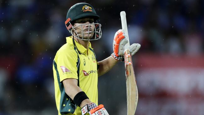 David Warner has been forced to change his bat.