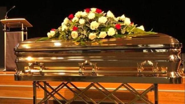 Golden caskets are not uncommon for the Comanchero bikie gang, with associate Liam Scorsese, who was shot dead by police, laid to rest in this golden coffin.