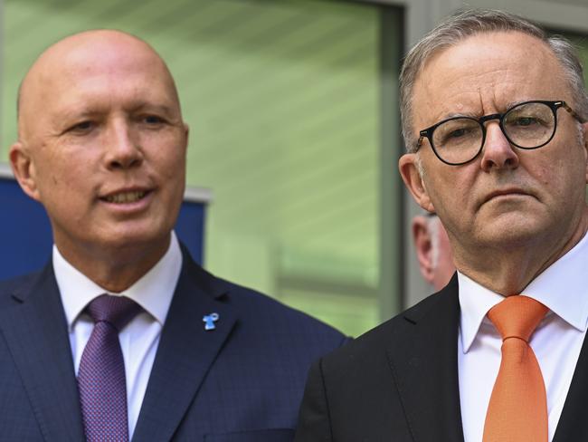 CANBERRA, AUSTRALIA - NOVEMBER 24: Leader of the Opposition Peter Dutton and Prime Minister, Anthony Albanese attends the Prostate Cancer Foundation of Australia's Parliamentary Big Aussie Barbie at Parliament House in Canberra. Picture: NCA NewsWire / Martin Ollman