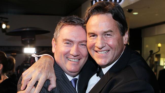 Would-be Collingwood president Jeff Browne and former Magpies president Eddie McGuire.