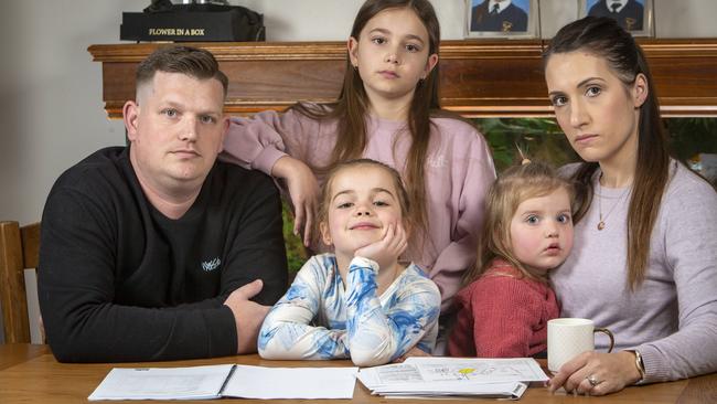 Shannon and Madeleine Martin with children Sierra, Charlotte and Elliana at their Paralowie home last year. Salisbury Council is proposing a rate rise of 6.9 per cent, which would take the average rates bill from $1484 to $1591. Picture: Emma Brasier