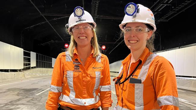 (L-R) Transurban workers Angela Walker and Emma Clark in the unopened M4-M8 link tunnels. Picture: Supplied