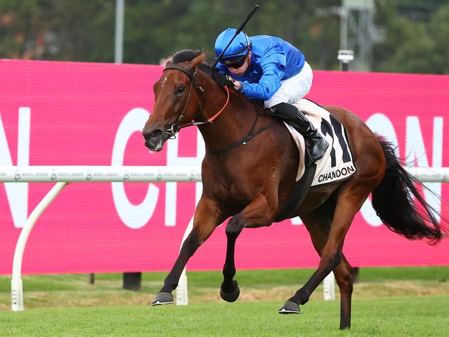 SYDNEY, AUSTRALIA - MARCH 16: Tom Marquand riding Zardozi   wins Race 7 Chandon Phar Lap Stakes during "Chandon Ladies Day" - Sydney Racing at Rosehill Gardens on March 16, 2024 in Sydney, Australia. (Photo by Jeremy Ng/Getty Images)