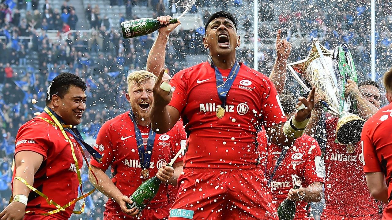 Saracens’ Australian lock Will Skelton celebrates the European Rugby Champions Cup final.