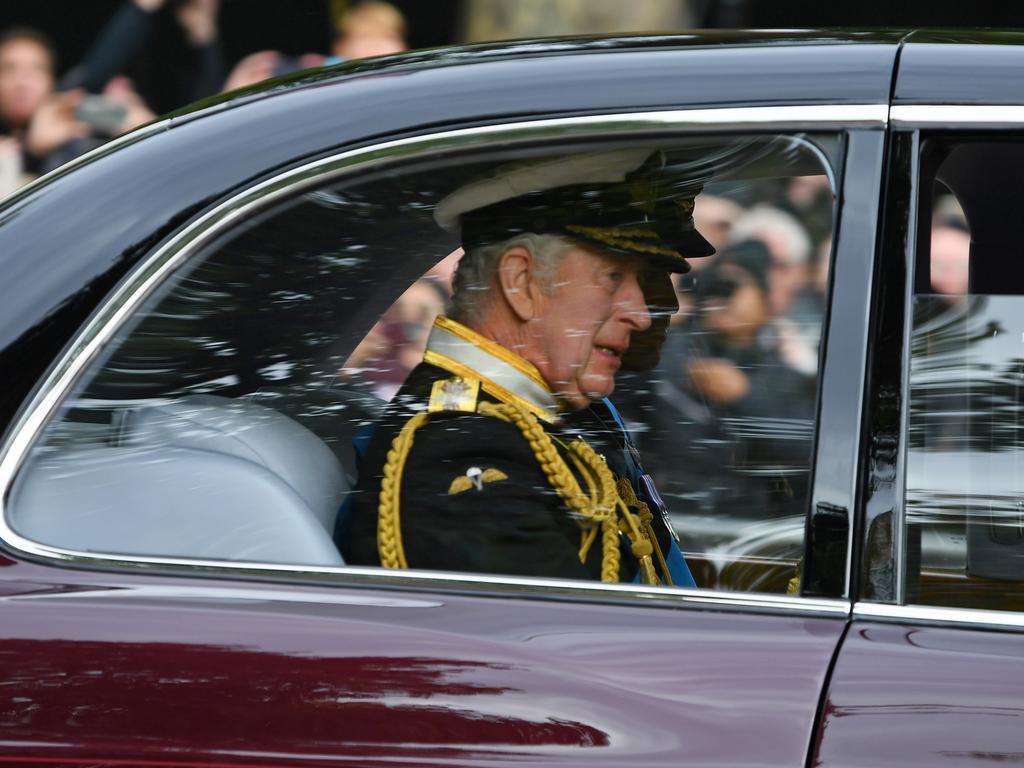 King Charles III is seen on The Mall ahead of The State Funeral of Queen Elizabeth II.