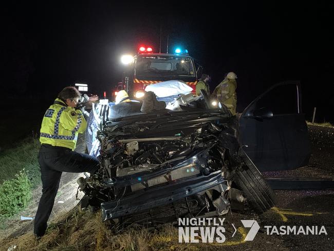 The crash on the Bass Highway near Westbury in northern Tasmania. Picture: 7Tasmania