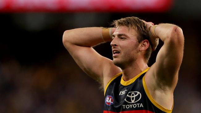 Daniel Talia after the Crows’ Round 21 loss to West Coast. Picture: AAP Image/Richard Wainwright