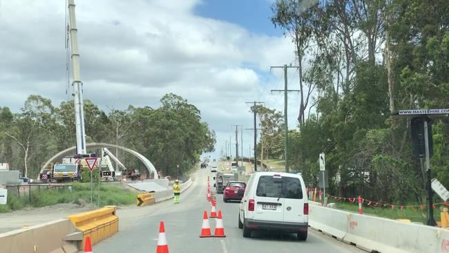 Illaweena St in December where a concrete pylon crumbled. 