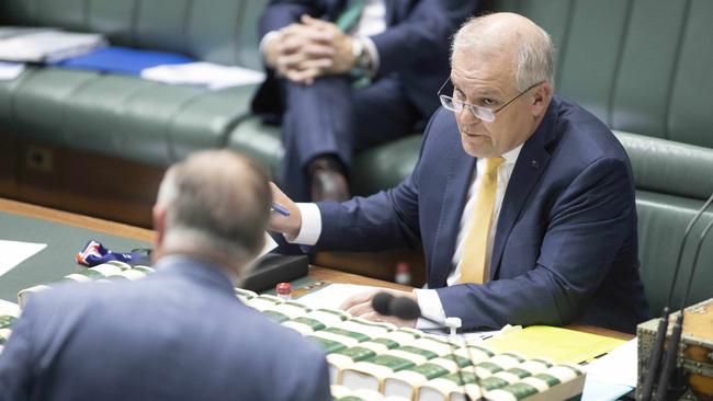 Scott Morrison looks across at Anthony Albanese during Question Time this week. Picture: NCA NewsWire/Gary Ramage