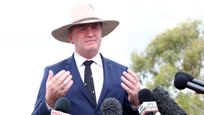 Barnaby Joyce announces that he will resign as Nationals leader, in Armidale today. Picture: Hollie Adams