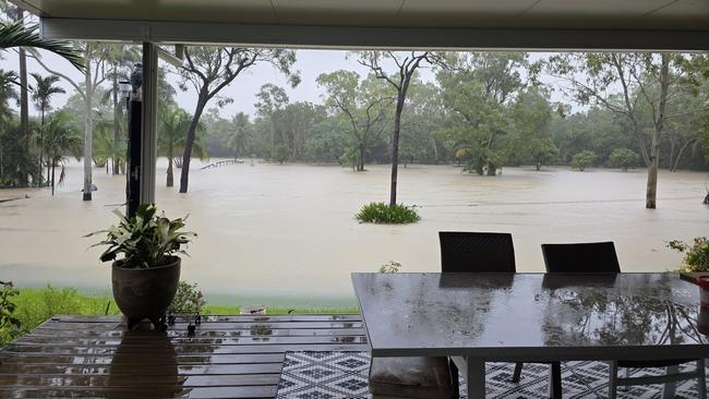 Townsville resident Danelle Hodgson shared this image of the rising Bohle River, taken from her Condon home on Monday. She has received 2.41m of rain since the start of February. Picture: Danelle Hodgson.