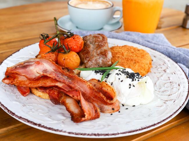 The big brekkie with hashbrowns and sausage. Picture: Jenifer Jagielski