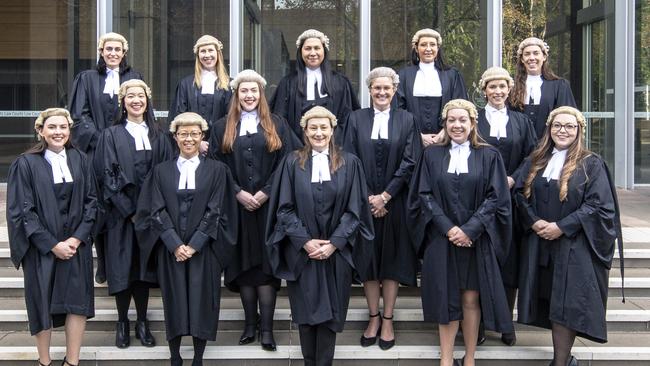 This year’s female cohort at the NSW Bar, with Ada Lim (back row, middle), Chantal Nguyen (second row, far left) and Chauntelle Ingenito (front row, far right). Picture: Murray Harris