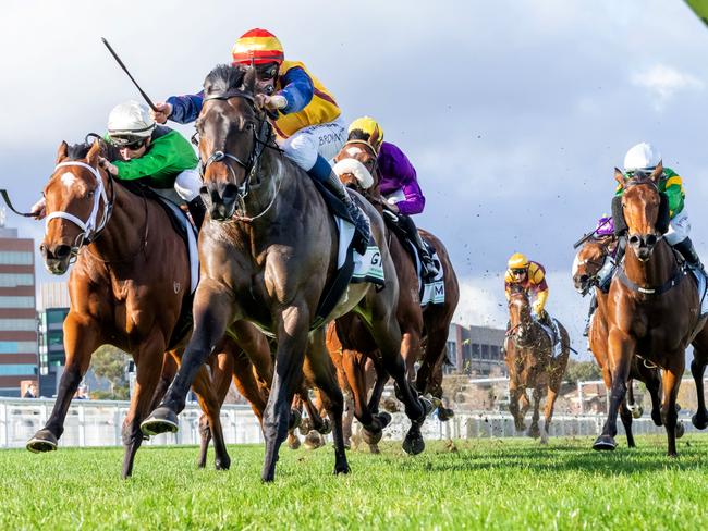 Why Worry ridden by Ethan Brown wins the GMH Fire & Safety Australia Handicap at Caulfield Racecourse on June 01, 2024 in Caulfield, Australia. (Photo by Jay Town/Racing Photos via Getty Images)