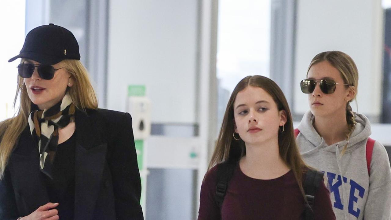 Nicole Kidman and daughters, Sunday and Faith, seen at Sydney Airport