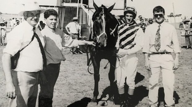 William Spackman, strapper Paul Spackman, jockey Scott Spackman and David Spackman with their horse, Money Road in 1993.