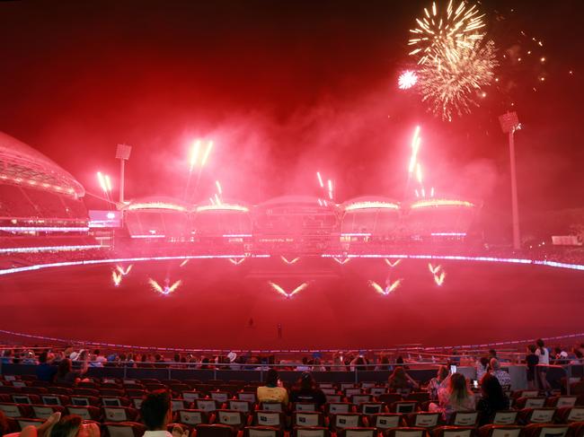 New Year’s Eve fireworks display over Adelaide Oval. Picture: Kelly Barnes/Getty Images