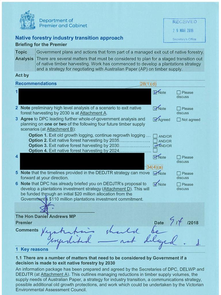 Native Forestry Transition Approach signed by Victorian Premier Daniel Andrews on March 29, 2018.