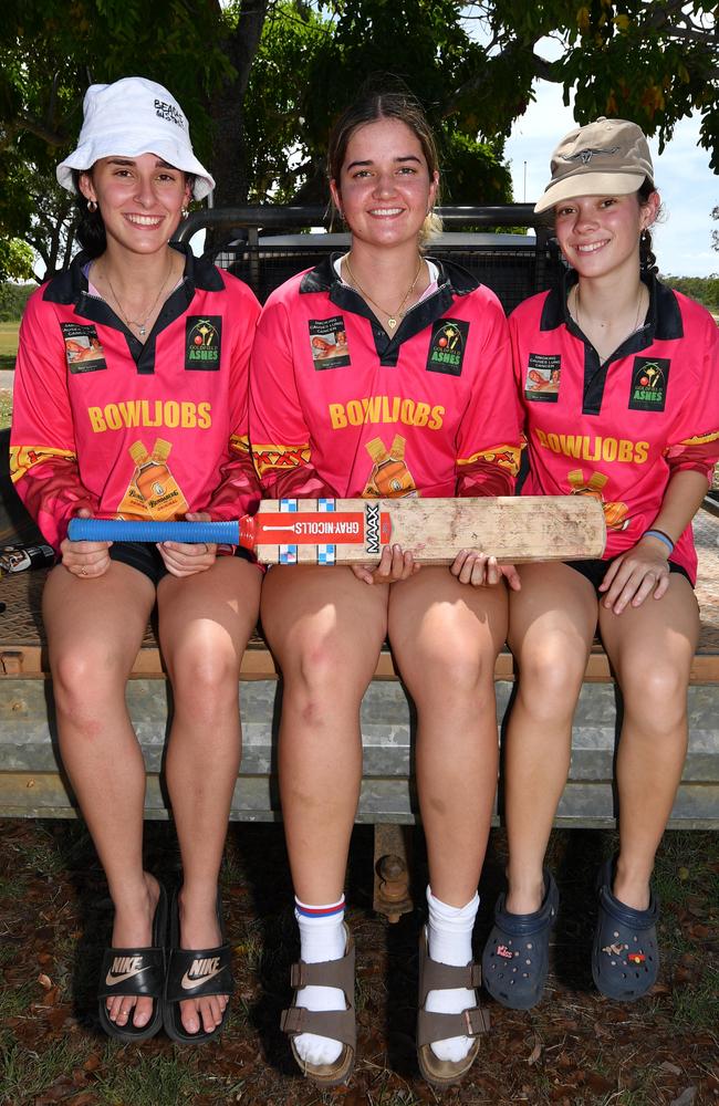 Charters Towers Goldfield Ashes 2025. Zyanne Bartlett, Lacey Barnicoat and Tammazin Chong from the Bowljobs. Picture: Evan Morgan