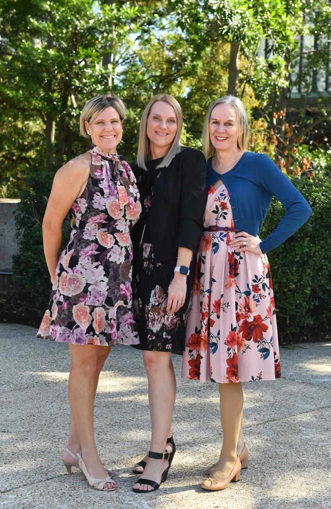 Kathy Winkcup, Kellie Dewar and Lysa Dugandzic of MTA Queensland at the Youngcare Women's Lunch at River Plaza, State Library of QLD, South Brisbane. Friday June 4, 2021 Picture, John Gass