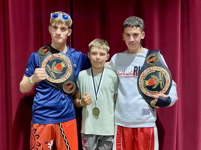 Dalby boxers including Judd Alderton (left) and Joshua Hassan (right) won belts at a recent Sunshine Coast competition.