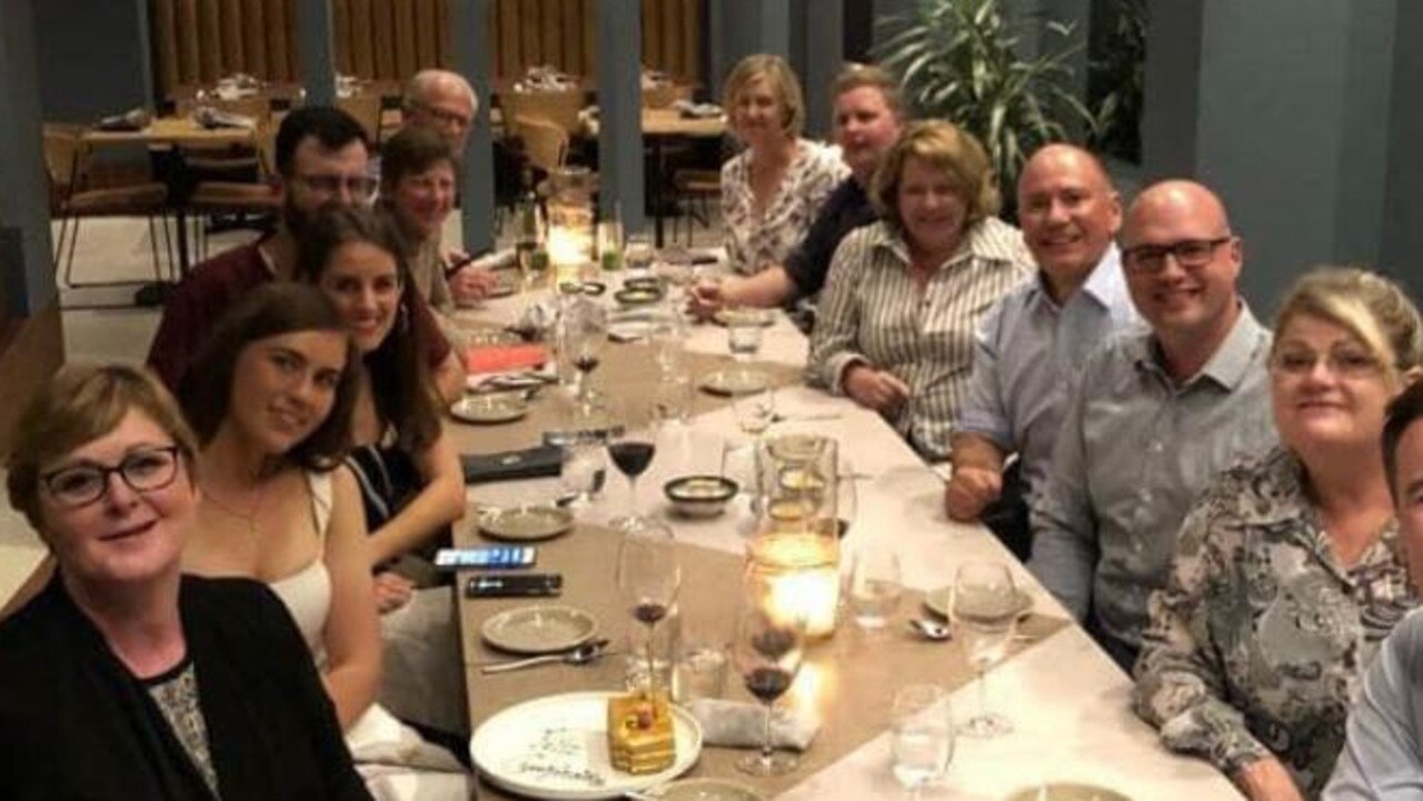 Brittany Higgins, wearing the white cocktail dress, at a dinner with Linda Reynolds. Picture: Supplied.