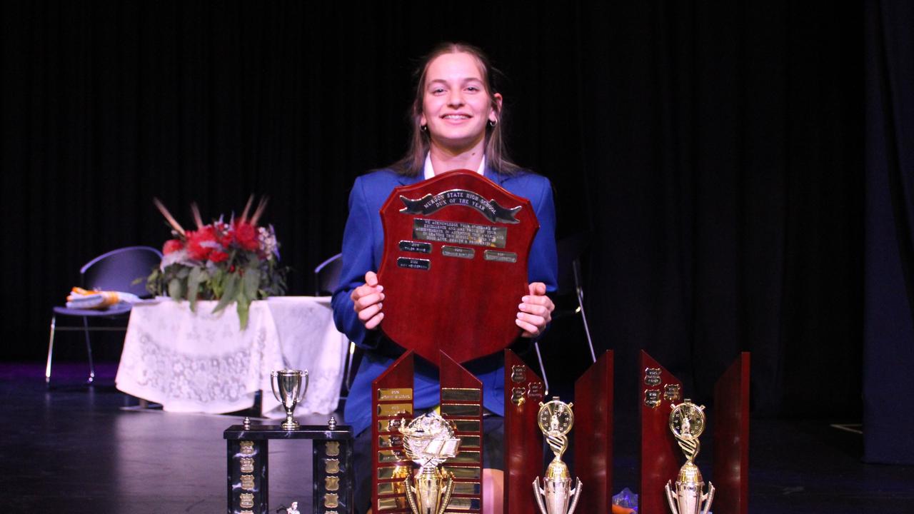 Amy Henderson from Murgon State High School received awards for English, maths Methods, Chemistry and Physical Education. Picture: Supplied.