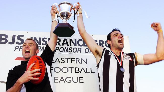 Kristian Bardsley (left) returns to the Scoresby helm after leading the club to a flag in 2006. Picture: Steve Tanner