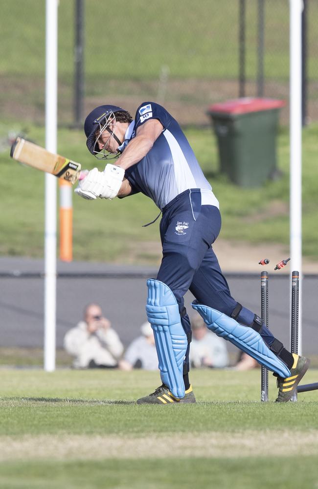 Charlie Curnow was bowled first ball in the Battle of the Bridge match. Picture: Alan Barber